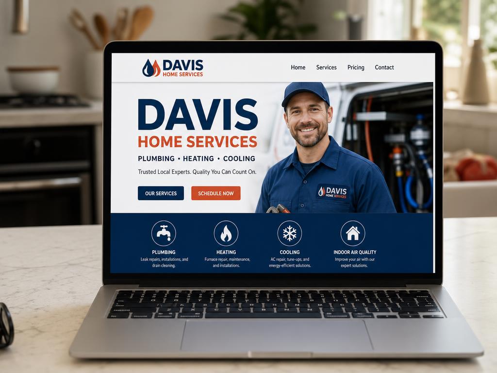Laptop showing a local home services website concept